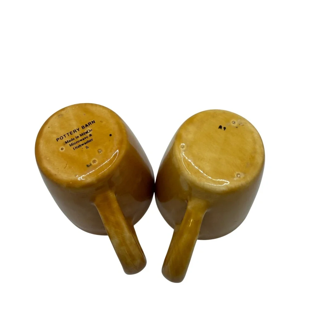 Pottery Barn Yellow Glazed Coffee Mugs Set of 2 Handcrafted Stoneware Latte Cups
